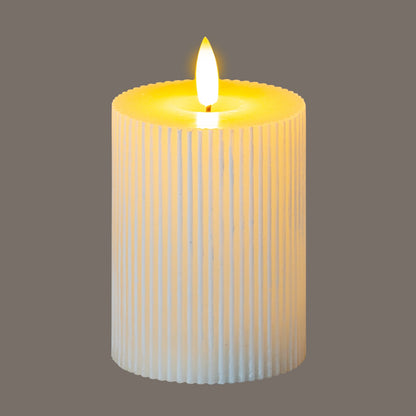 Luxe Collection Natural Glow 3x4 Textured Ribbed LED Candle - WHITE