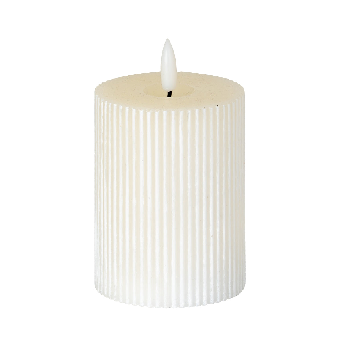 Luxe Collection Natural Glow 3x4 Textured Ribbed LED Candle - WHITE