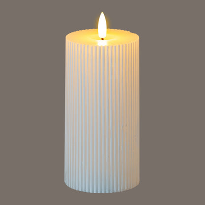 Luxe Collection Natural Glow 3x6 Textured Ribbed LED Candle - WHITE