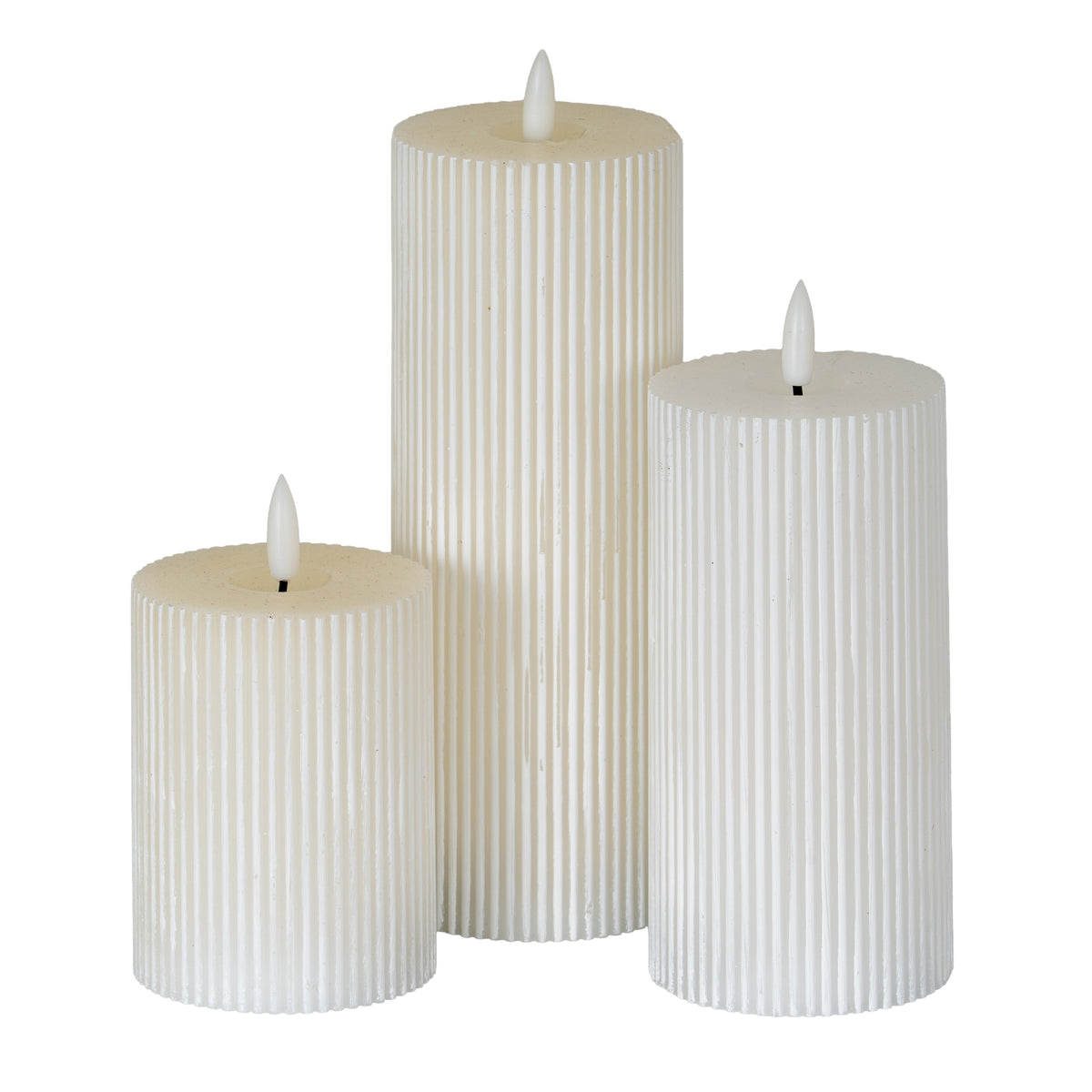 Luxe Collection Natural Glow 3x6 Textured Ribbed LED Candle - WHITE