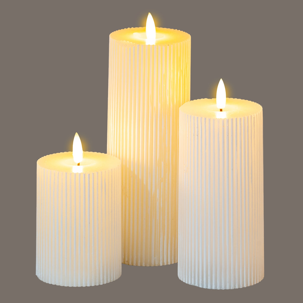 Luxe Collection Natural Glow 3x6 Textured Ribbed LED Candle - WHITE