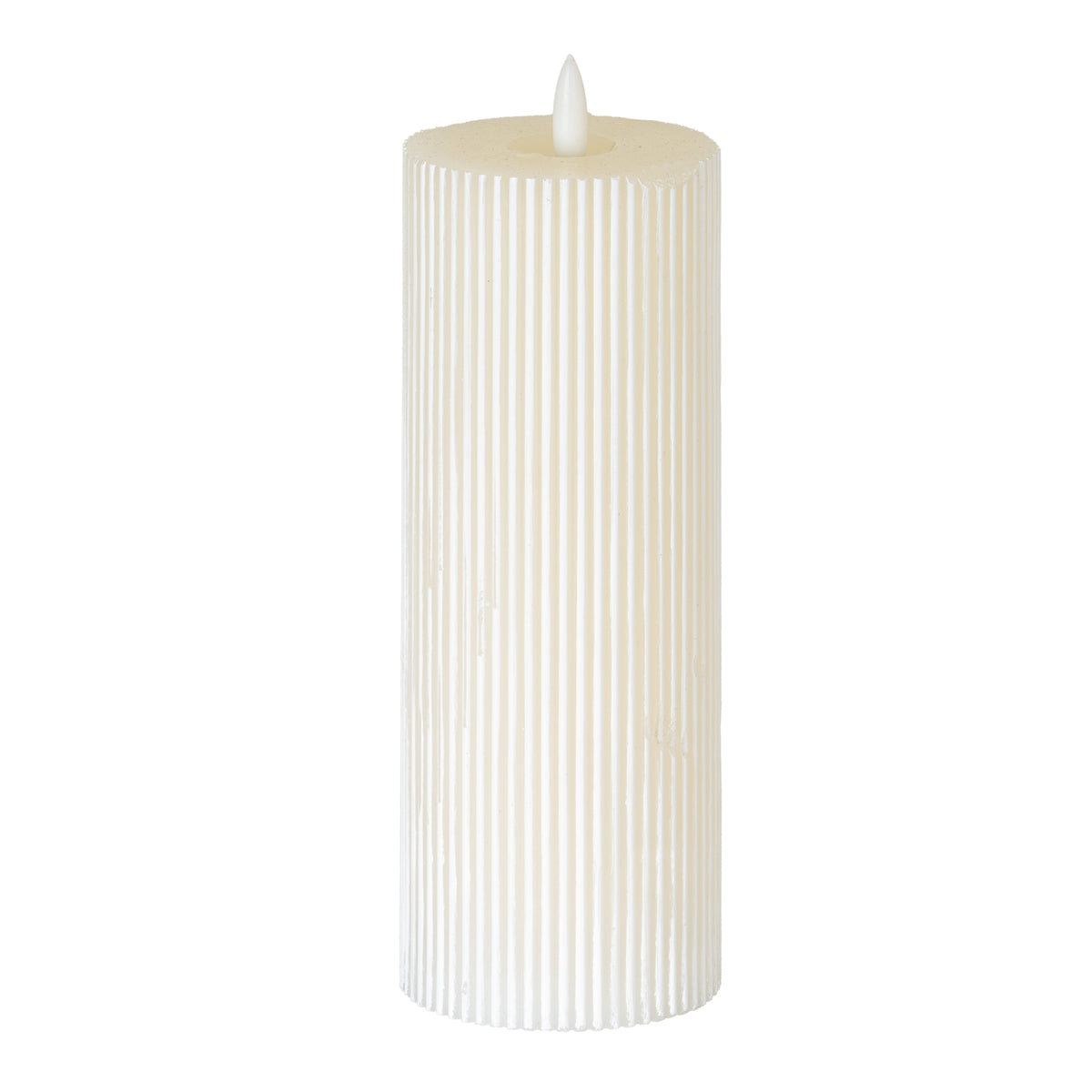 Luxe Collection Natural Glow 3x8 Textured Ribbed LED Candle - WHITE