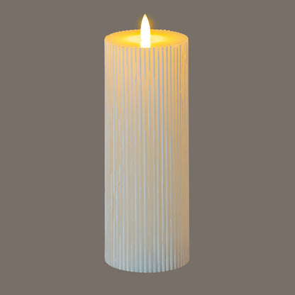 Luxe Collection Natural Glow 3.5x9 Texture Ribbed LED Candle - WHITE