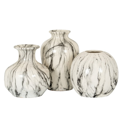 Marble Effect Squat Vase - WHITE