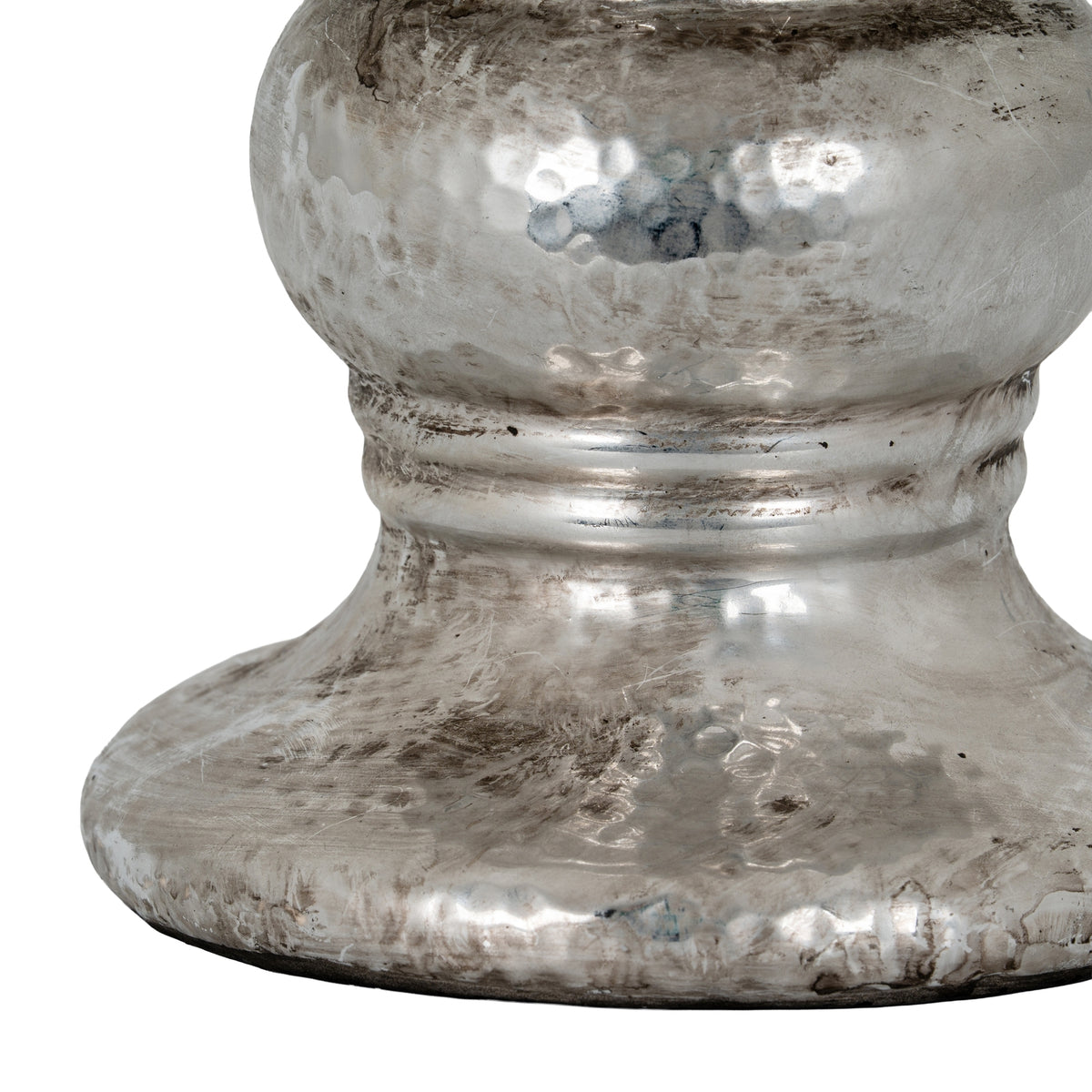 Silver Punch Faced Ceramic Large Candle Holder
