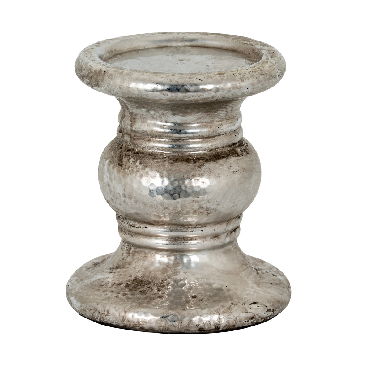 Silver Punch Faced Ceramic Large Candle Holder