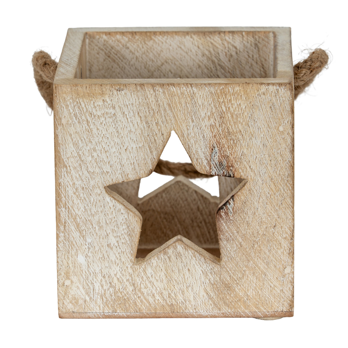 Washed Wood Star Tealight Candle Holder - WHITE