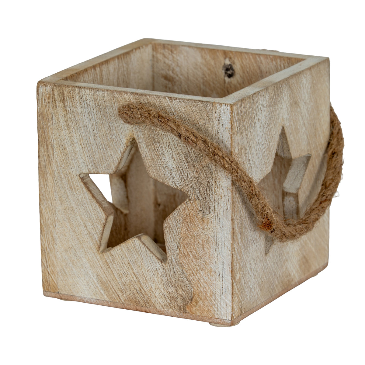 Washed Wood Star Tealight Candle Holder - WHITE