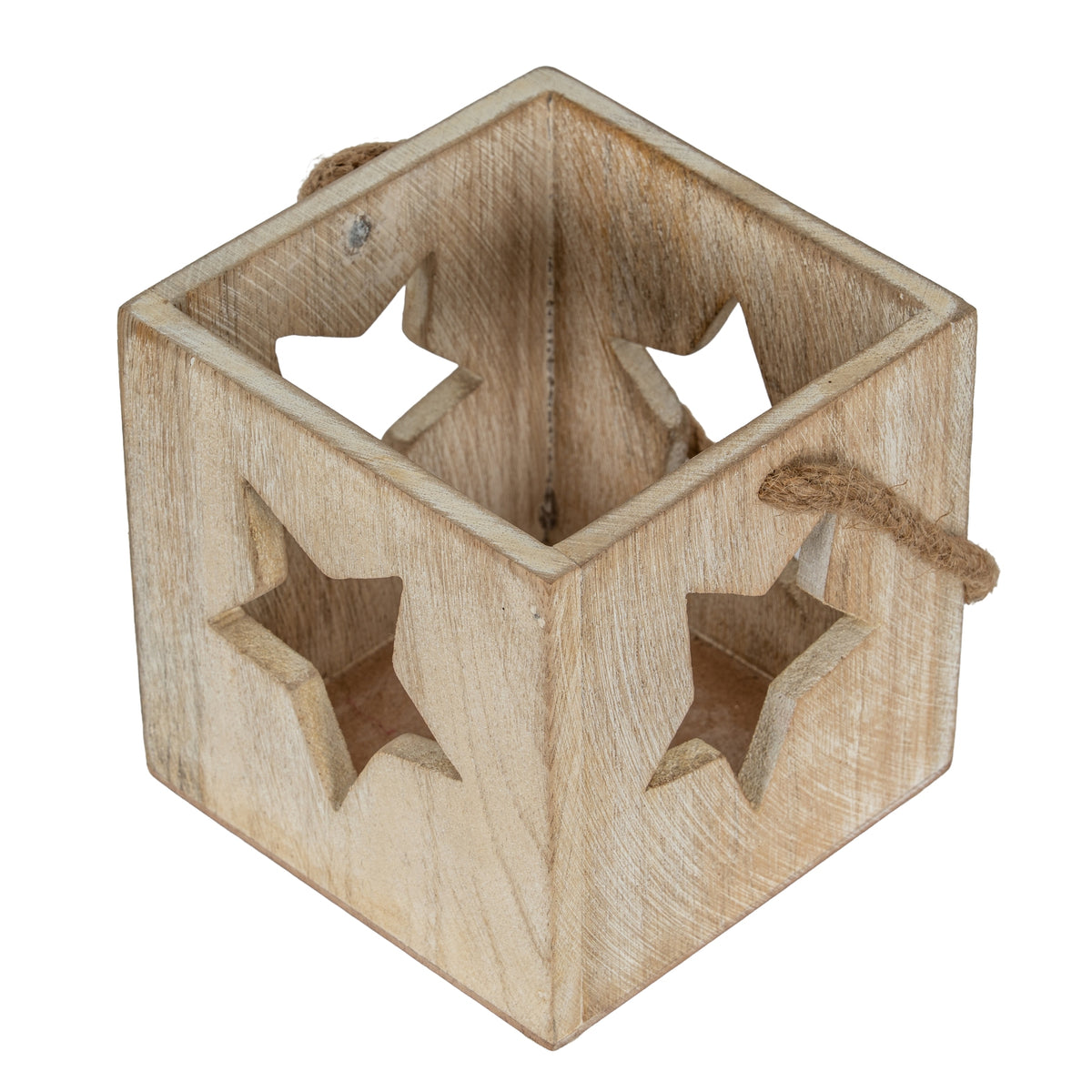 Washed Wood Large Star Tealight Candle Holder - WHITE
