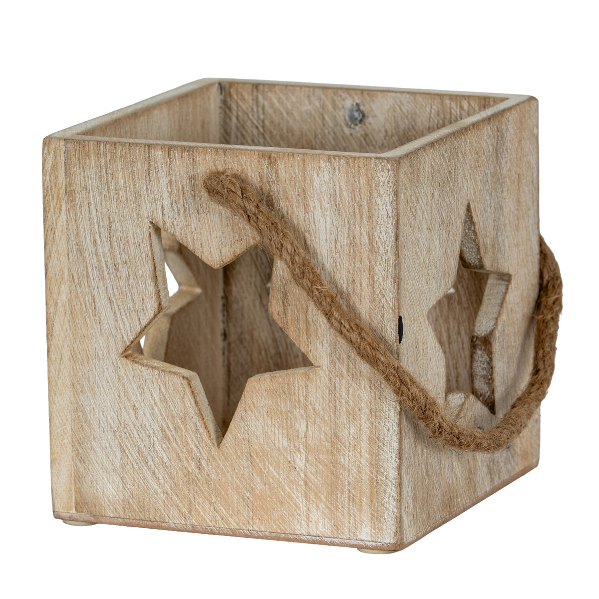 Washed Wood Large Star Tealight Candle Holder - WHITE