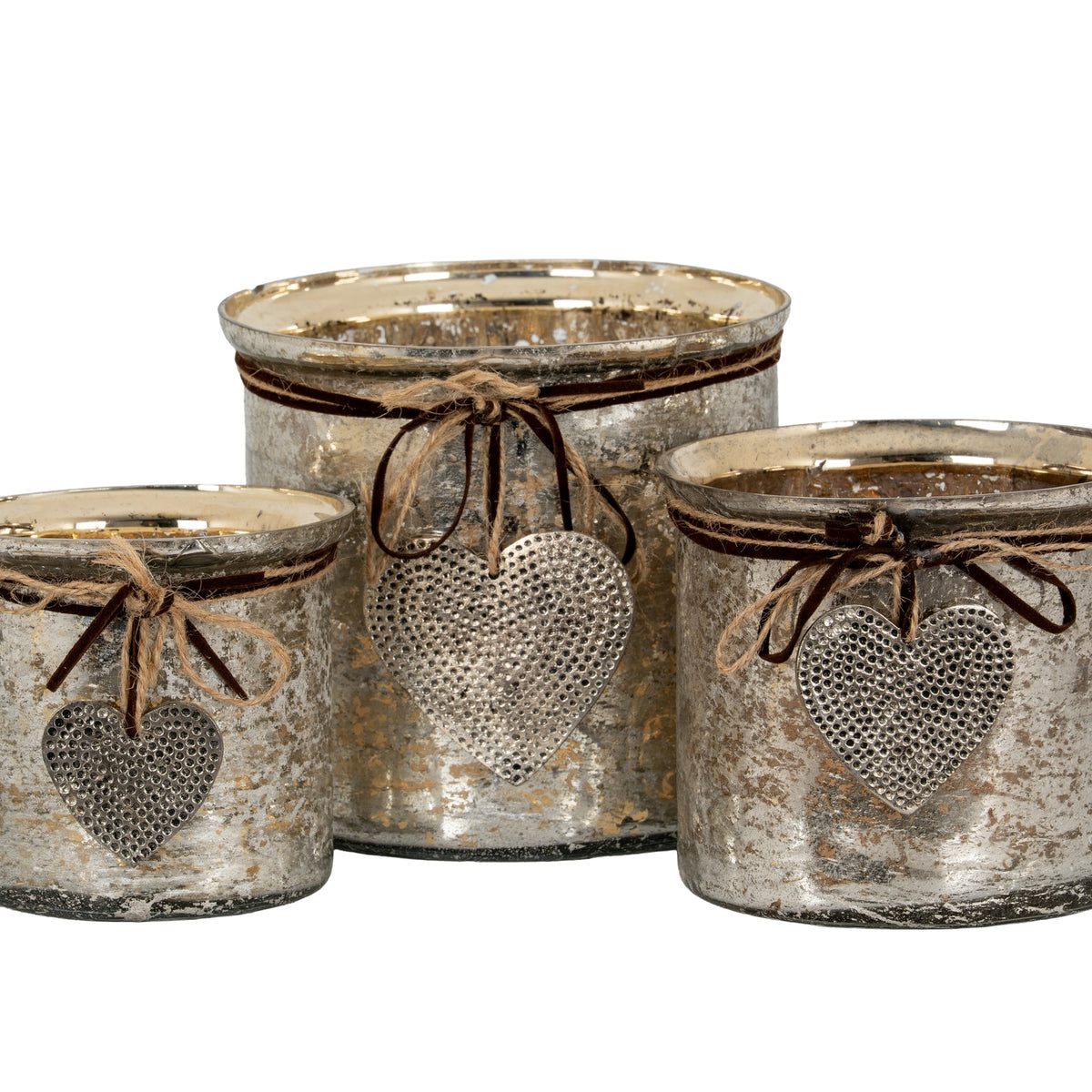 Mercury Hammered Heart Large Candle Holder