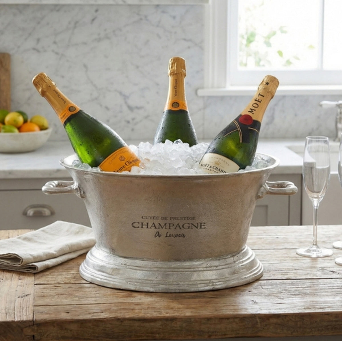 Large Antique Pewter Champagne Cooler - ANTIQUE SILVER
