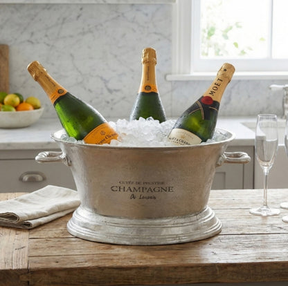 Large Antique Pewter Champagne Cooler - ANTIQUE SILVER