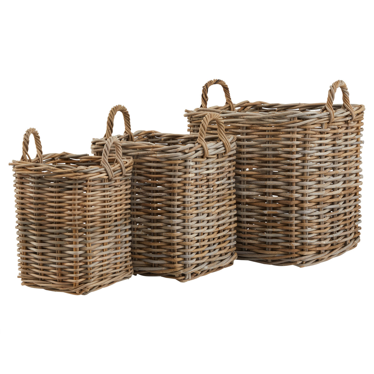 Set of 3 Kubu Rattan Square Storage Baskets - BROWN