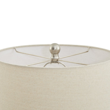 Lattice Ceramic Table Lamp With Linen Shade - WHITE