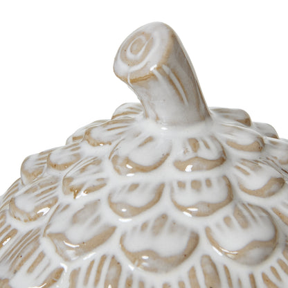 Large Ceramic Pine Cone Trinket Dish With Lid - WHITE