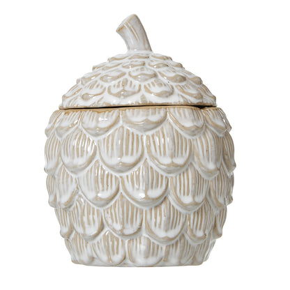 Large Ceramic Pine Cone Trinket Dish With Lid - WHITE