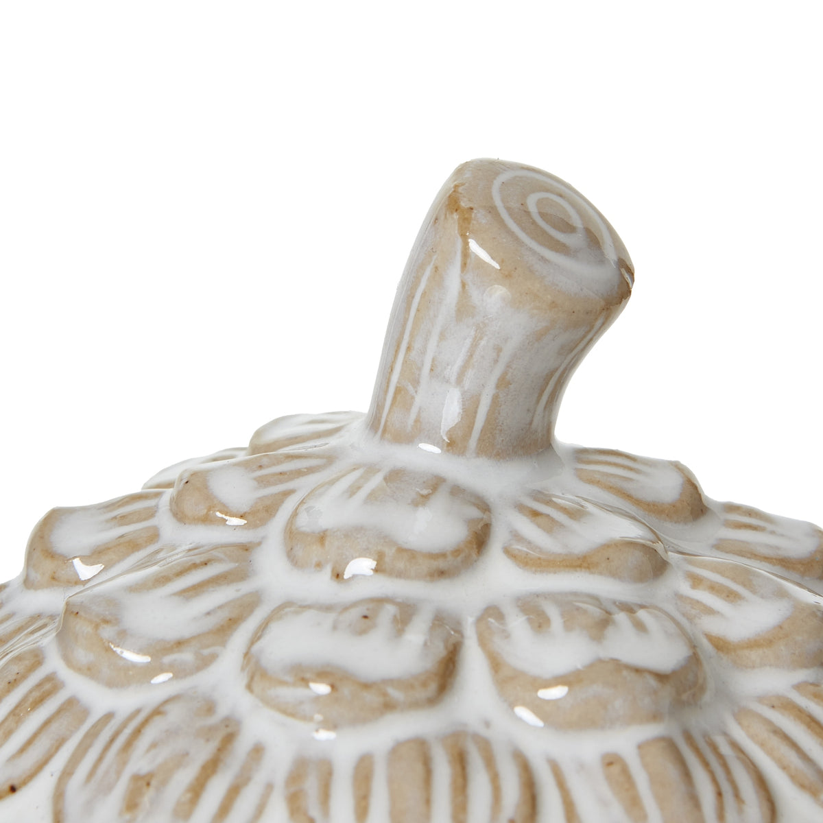 Medium Ceramic Pine Cone Trinket Dish With Lid - WHITE