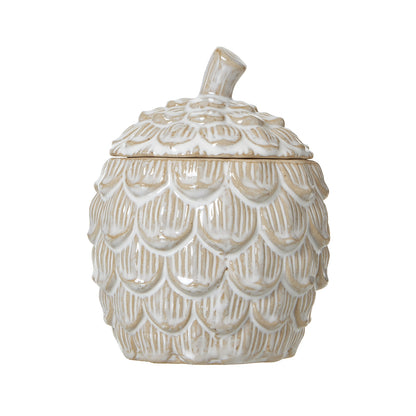 Medium Ceramic Pine Cone Trinket Dish With Lid - WHITE