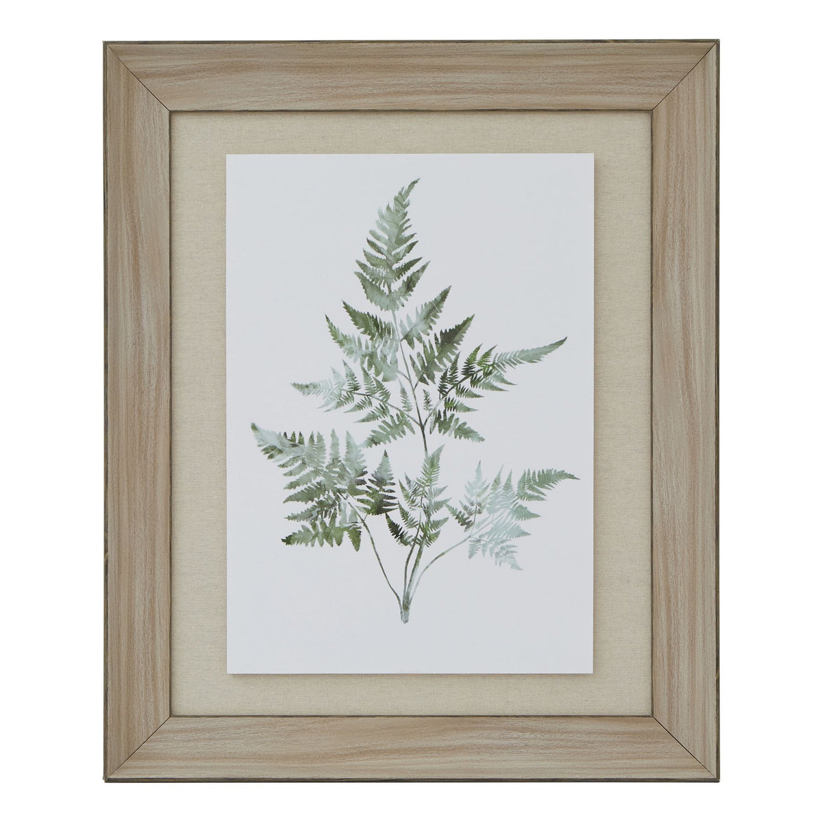 Watercolour Bracken Fern In Washed Wood Frame - BROWN
