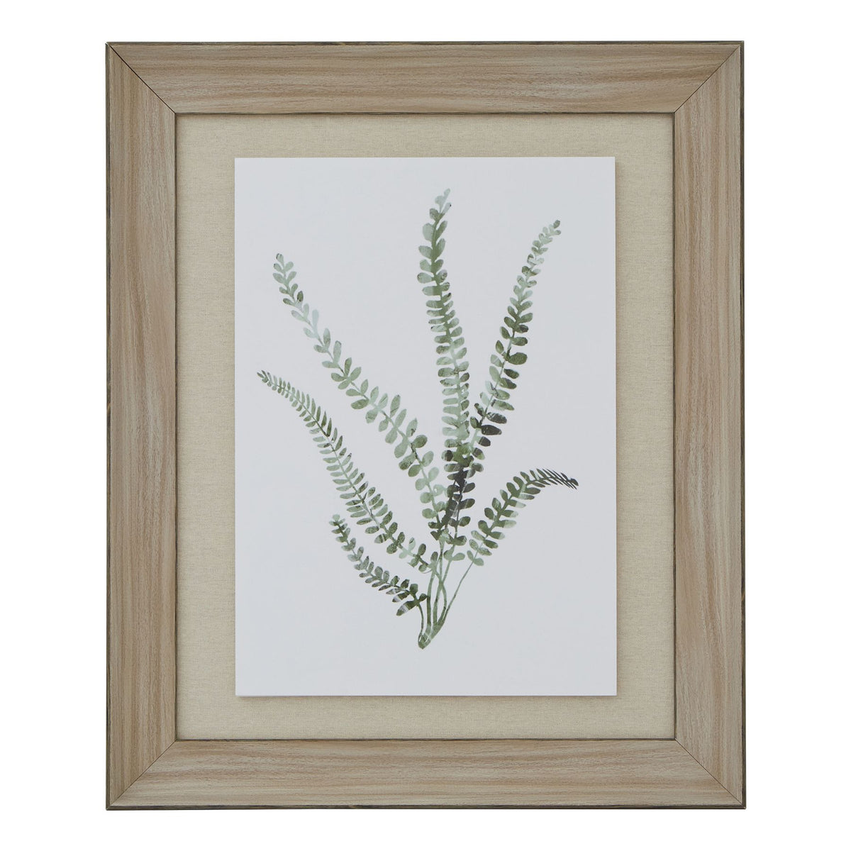 Watercolour Delicate Fern In Washed Wood Frame - BROWN