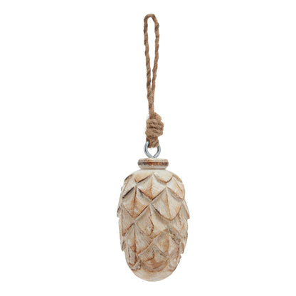 Antique White Wash Small Pine Cone Bauble - BROWN