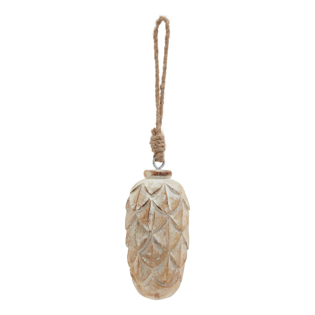 Antique White Wash Pine Cone Bauble - BROWN