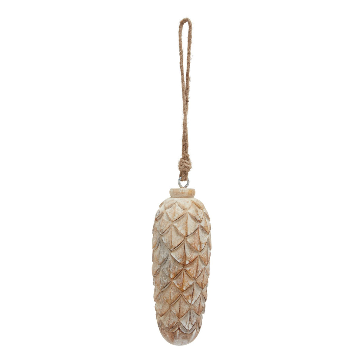 Antique White Wash Large Pine Cone Bauble - BROWN
