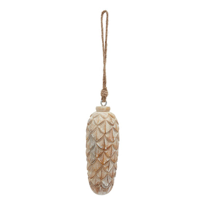 Antique White Wash Large Pine Cone Bauble - BROWN