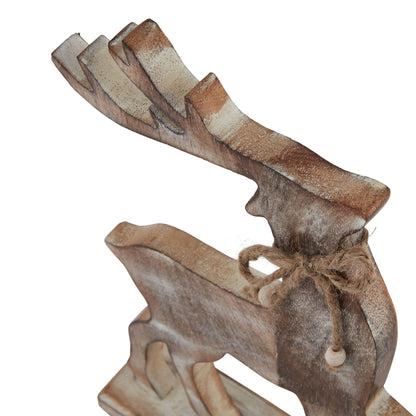 White Wash Collection Wooden Reindeer Decoration - BROWN