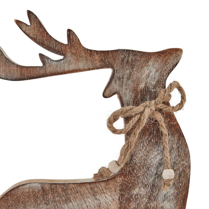 White Wash Collection Wooden Reindeer Decoration - BROWN