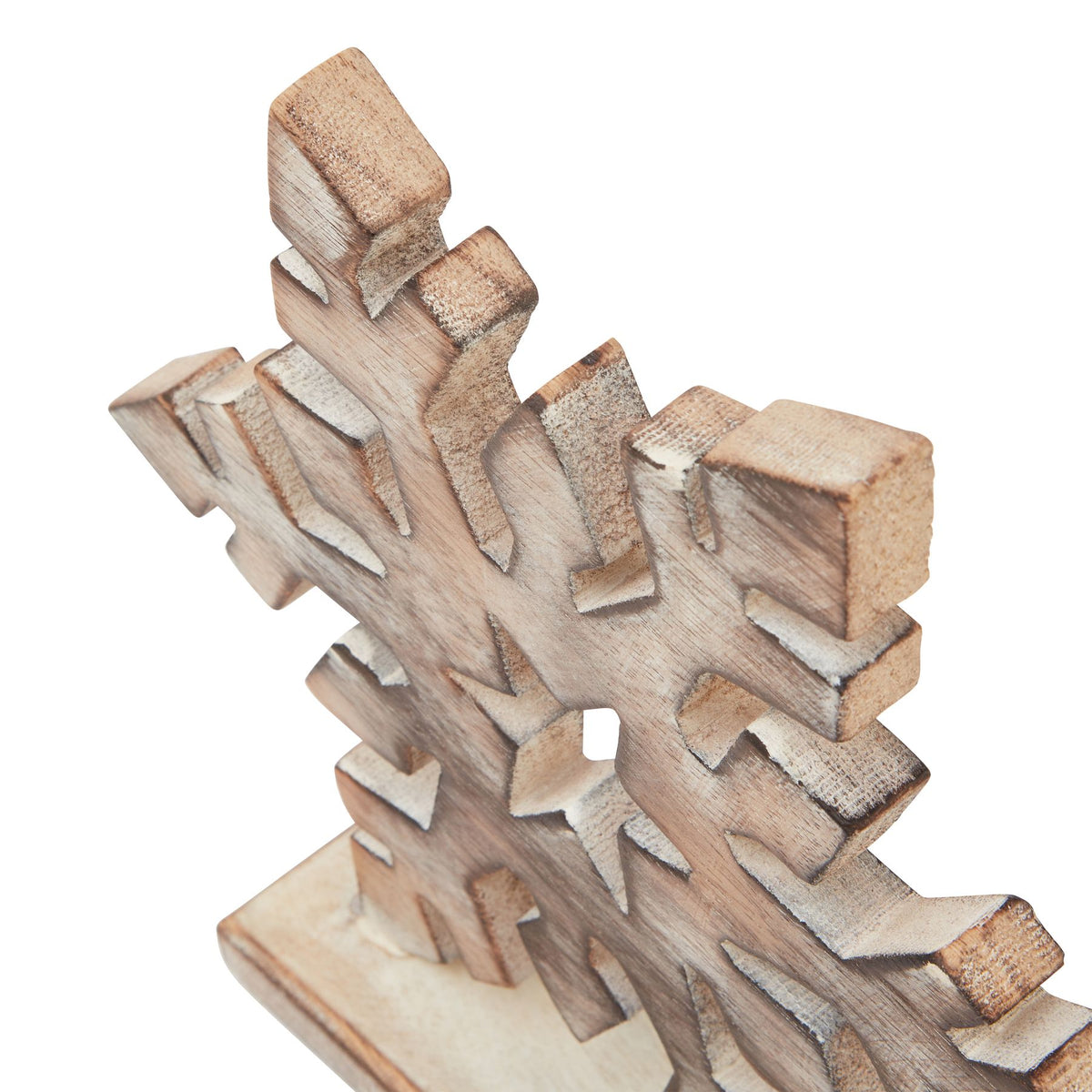White Wash Collection Wooden Snowflake Decoration - BROWN