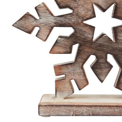White Wash Collection Wooden Snowflake Decoration - BROWN