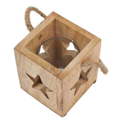 Natural Wooden Small Star Tealight Candle Holder - BROWN