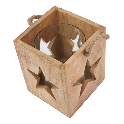 Natural Wooden Large Star Tealight Candle Holder - BROWN