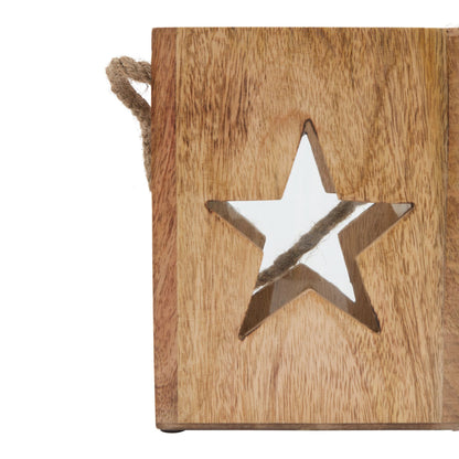 Natural Wooden Large Star Tealight Candle Holder - BROWN