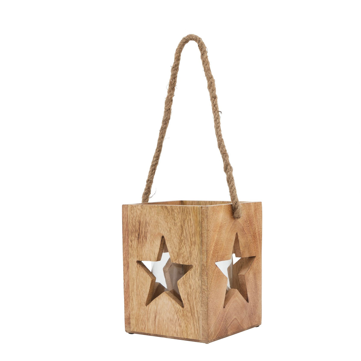 Natural Wooden Large Star Tealight Candle Holder - BROWN