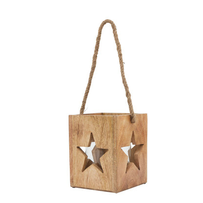 Natural Wooden Large Star Tealight Candle Holder - BROWN