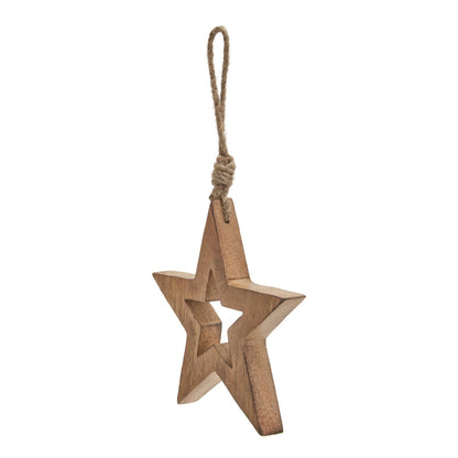 Natural Wooden Hanging Star - BROWN
