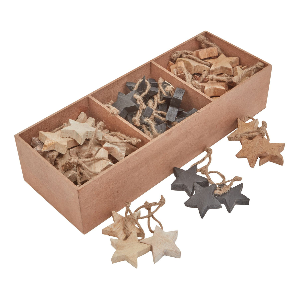 Pack Of 90 Wooden Star Hanging Decorations - BROWN