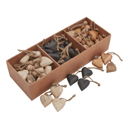 Pack Of 90 Wooden Heart Hanging Decorations - BROWN