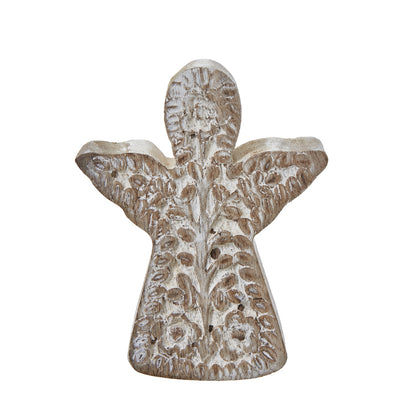 White Wash Collection Patterned Angel Decoration - BROWN