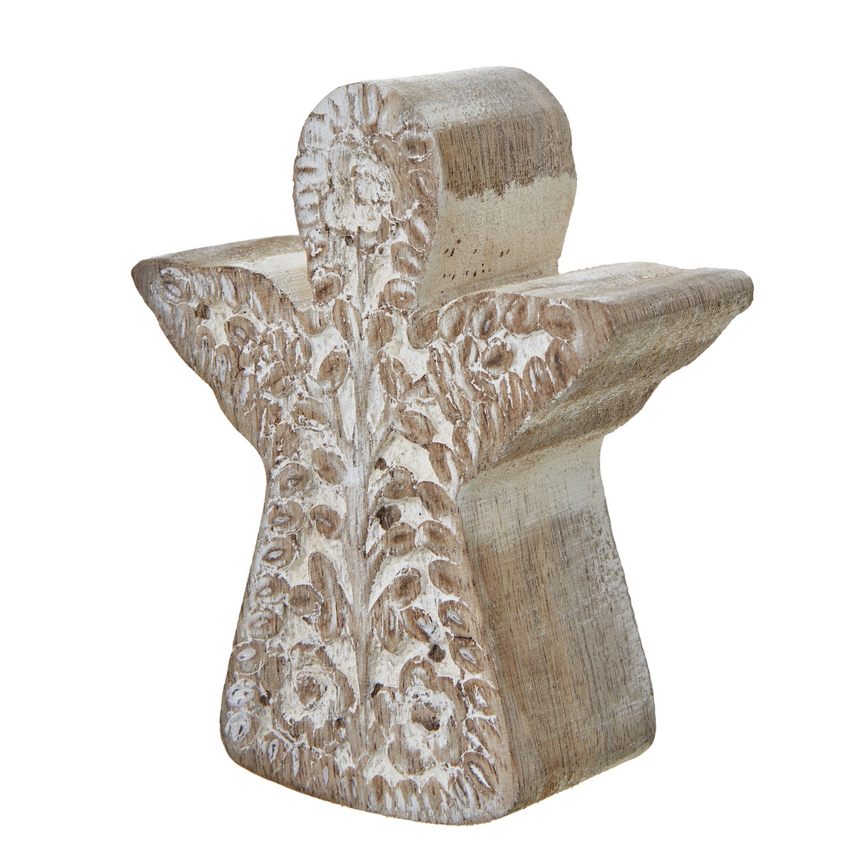 White Wash Collection Patterned Angel Decoration - BROWN