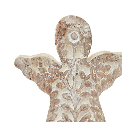 White Wash Collection Patterned Large Angel Decoration - BROWN