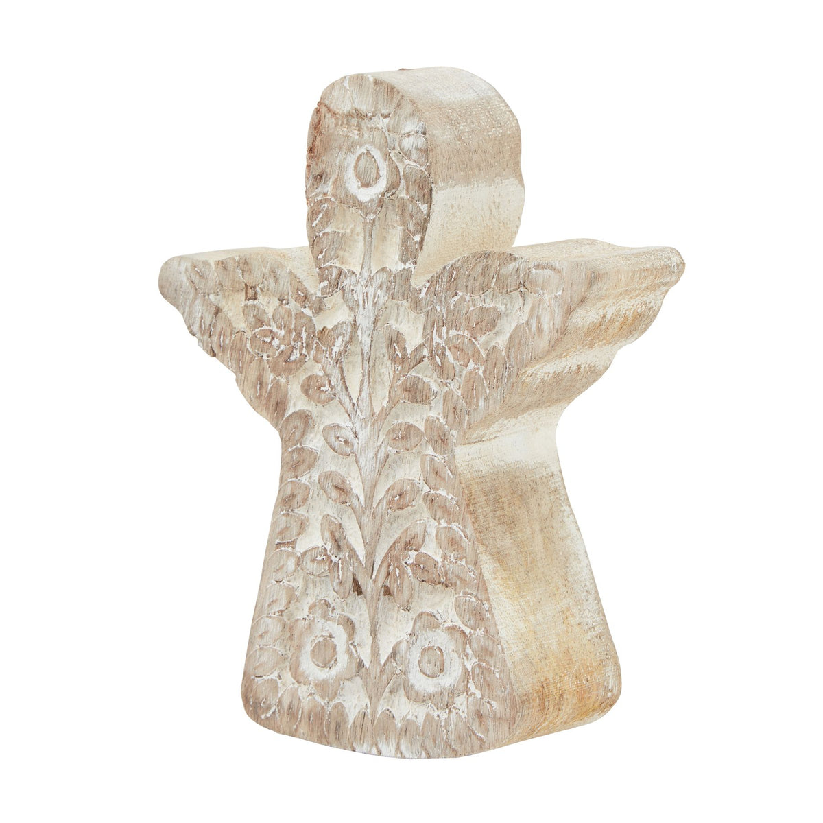 White Wash Collection Patterned Large Angel Decoration - BROWN
