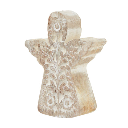 White Wash Collection Patterned Large Angel Decoration - BROWN