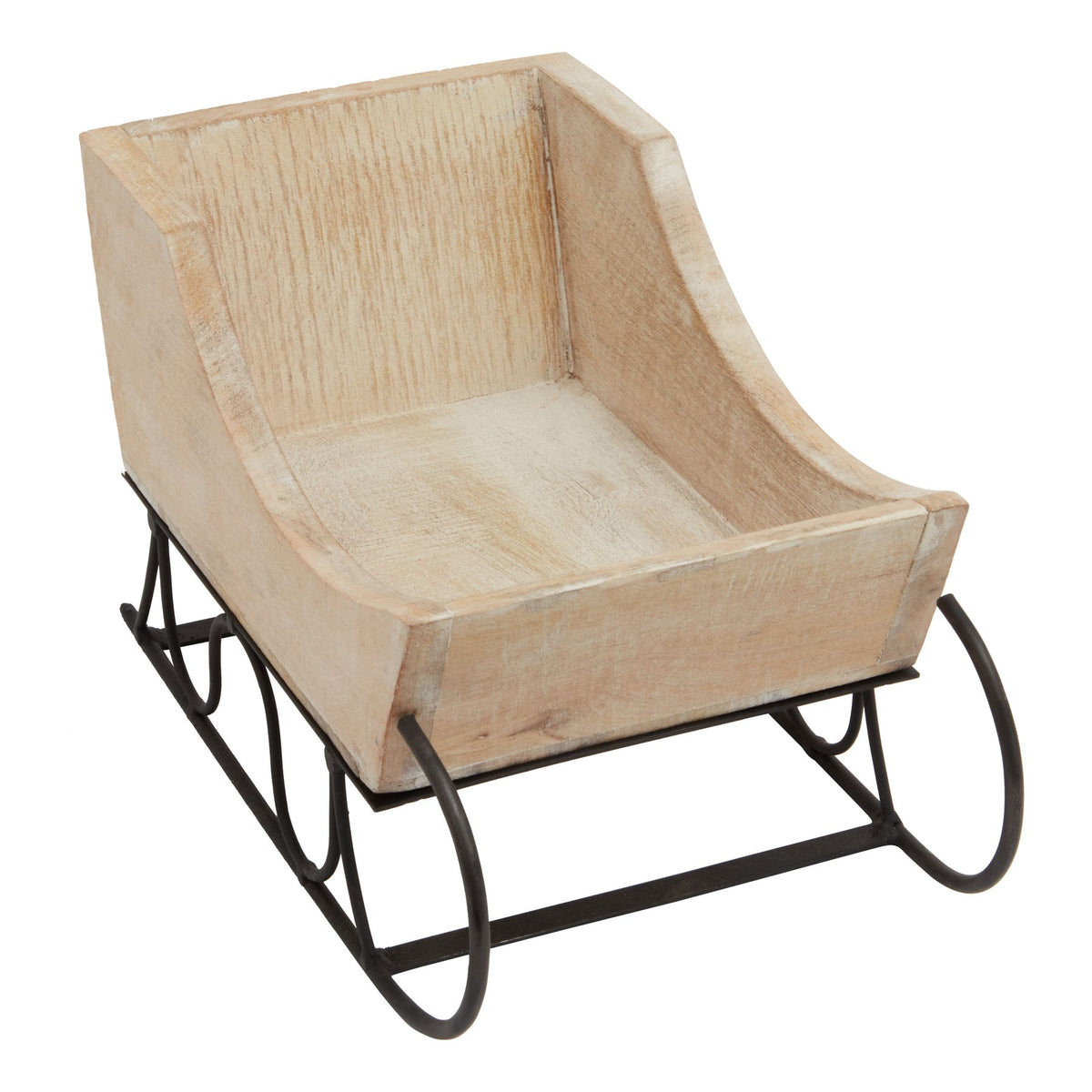 White Wash Collection Wooden Decorative Sleigh - BROWN
