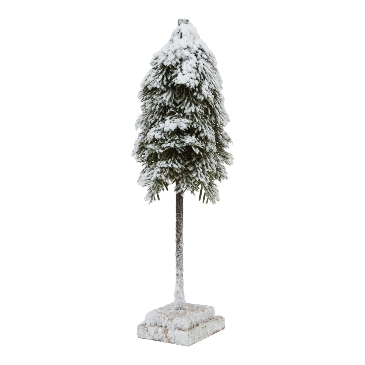 Medium Snowy Cedar Tree On Wood Block - BROWN