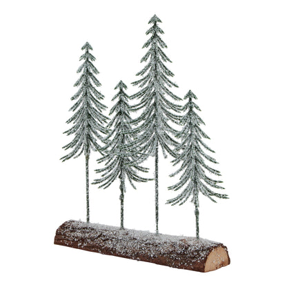 Small Snowy Spindle Tree Quad In Wood Log - BROWN