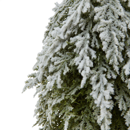 Small Snowy Fir Tree On Tall Wood Log - BROWN